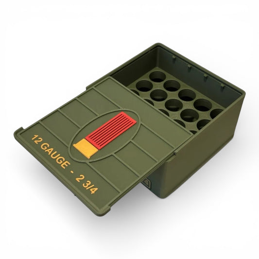 Coconut Innovations Munitionsbox / 12 Gauge 2.75" / 12-70 / ‘Schiebedeckel’  / Patronenbox, Ammo Box - 3D-Druck aus dem Westerwald