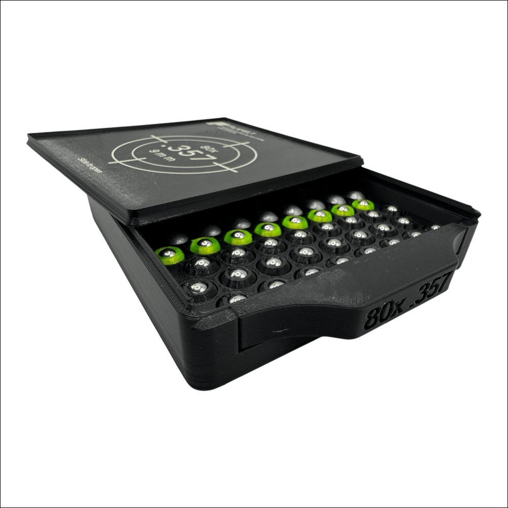 Diabolo-Box für 80x.357 / 9 mm – Praktisch stapelbar wiederverwendbar. Matchbox Schwarz Schießsport-Zubehör